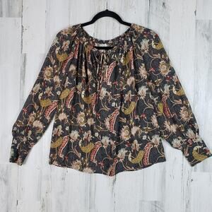 NWT See U Soon Semi-Sheer Metallic Printed Peasant Blouse Women's Size Small